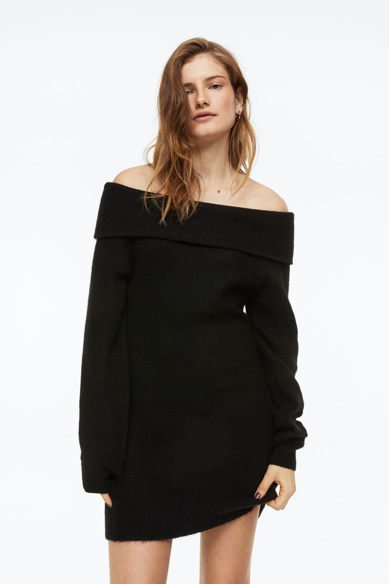 Off-the-shoulder Bodycon Dress - Black - Ladies | H&M US | H&M (US + CA)