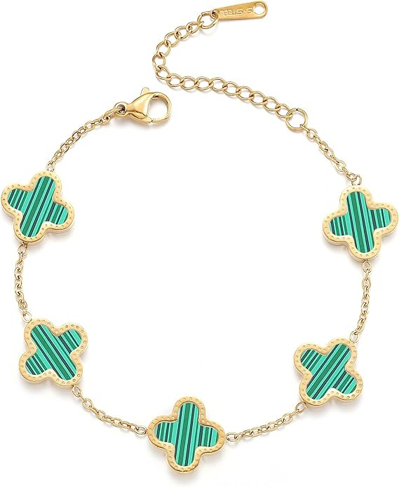 18K Gold Plated Clover Lucky Bracelet for Women Four leaf Bracelets Cute Colorful Bracelets Jewel... | Amazon (US)