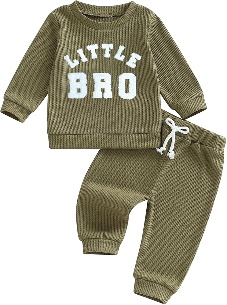 Fall Baby Boy Clothes Mama's Boy Little Dude Embroidered Long Sleeve Sweatshirt Pants Set Waffle ... | Amazon (US)