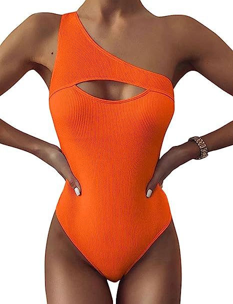 Limeeke Women's One Piece Swimsuit One Shoulder Swimwear Cutout Monokini Bathing Suits | Amazon (US)