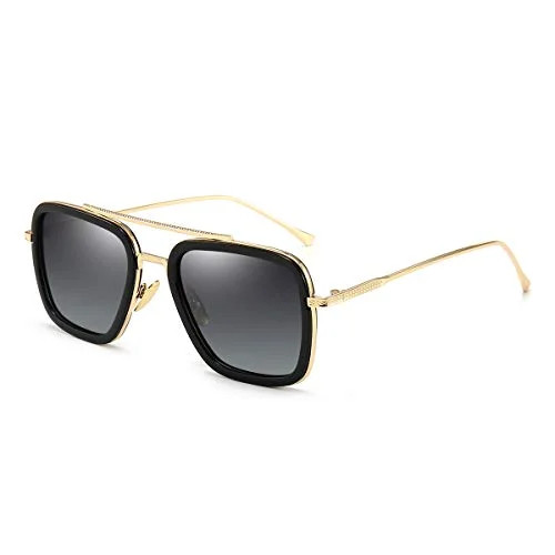 Vintage Aviator Square Sunglasses for Men Women Gold Frame Retro Classic Tony Stark Sunglasses | Walmart (US)