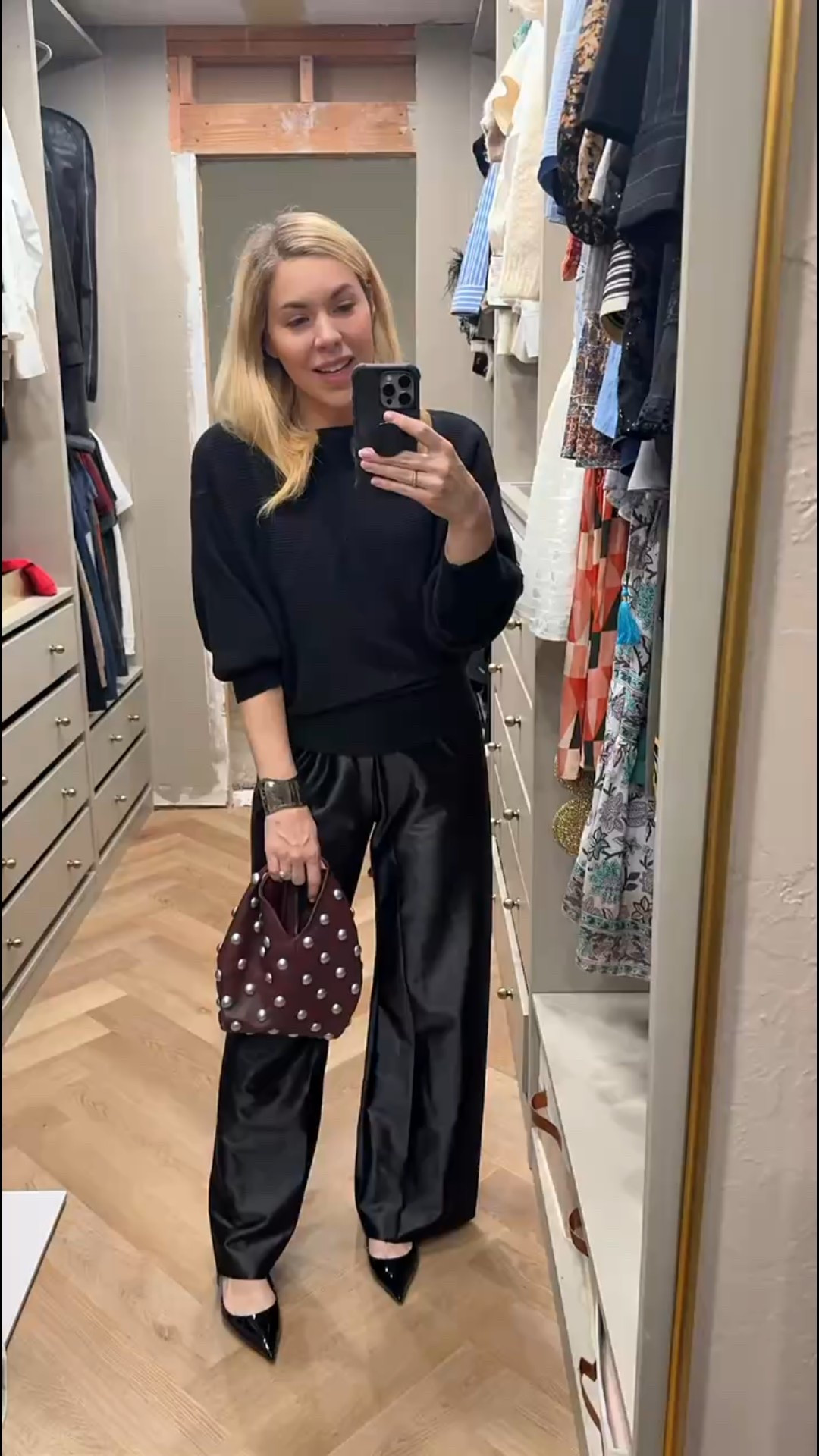 Party outfit 
ALC bag
Studded bag
Satin pants 

#LTKHoliday #LTKFindsUnder50 #LTKgrwm