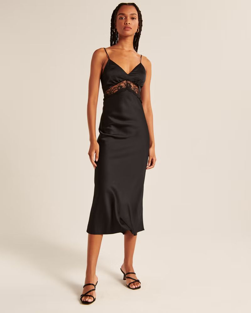 Lace and Satin Slip Midi Dress | Abercrombie & Fitch (US)