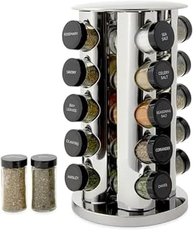 Kamenstein 20 Jar Revolving Countertop Spice Rack with Spices Included, FREE Spice Refills for 5 ... | Amazon (US)