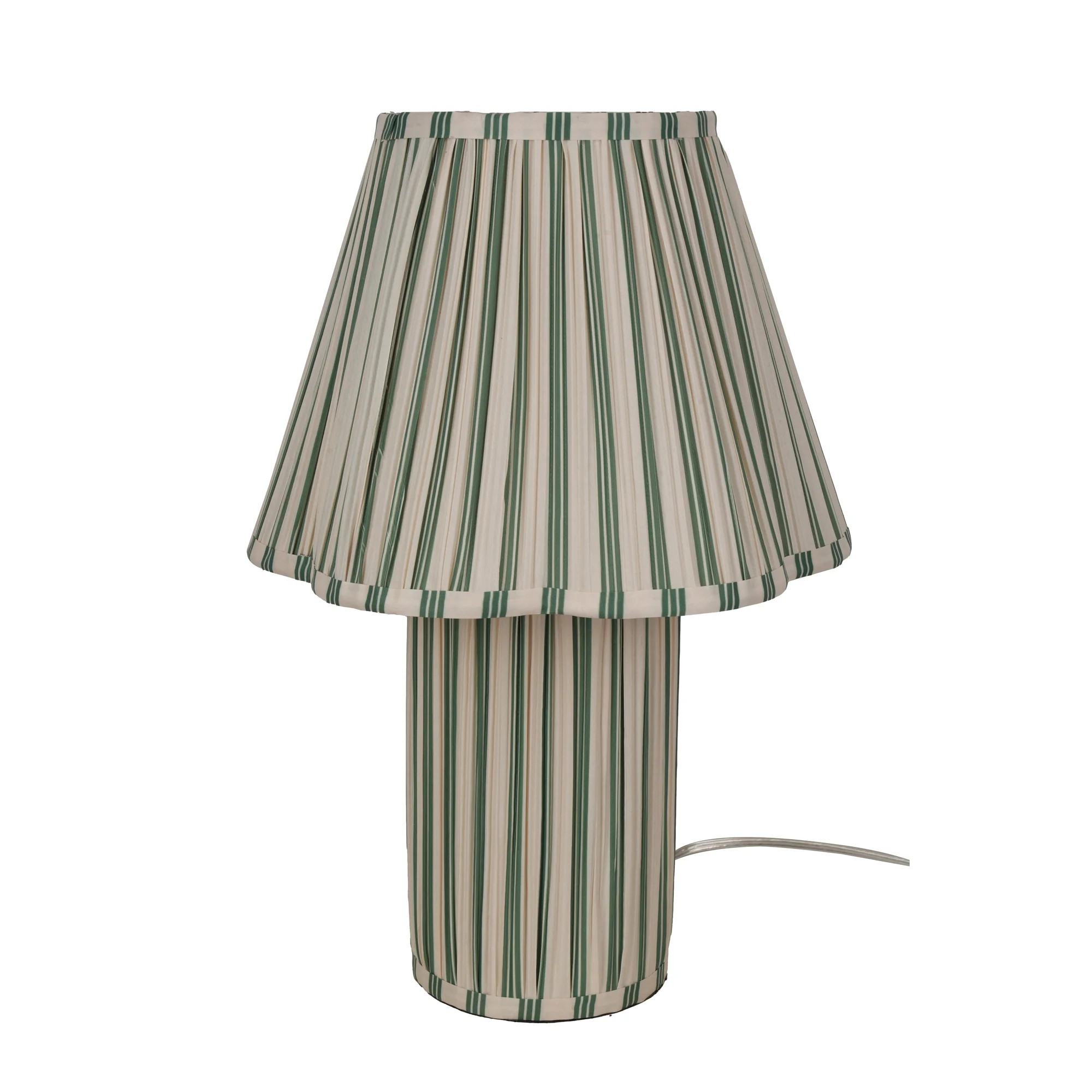 Beautiful 19" Cabana Stripe Fabric Lamp with Scalloped shade, Green and Arctic White | Walmart (US)