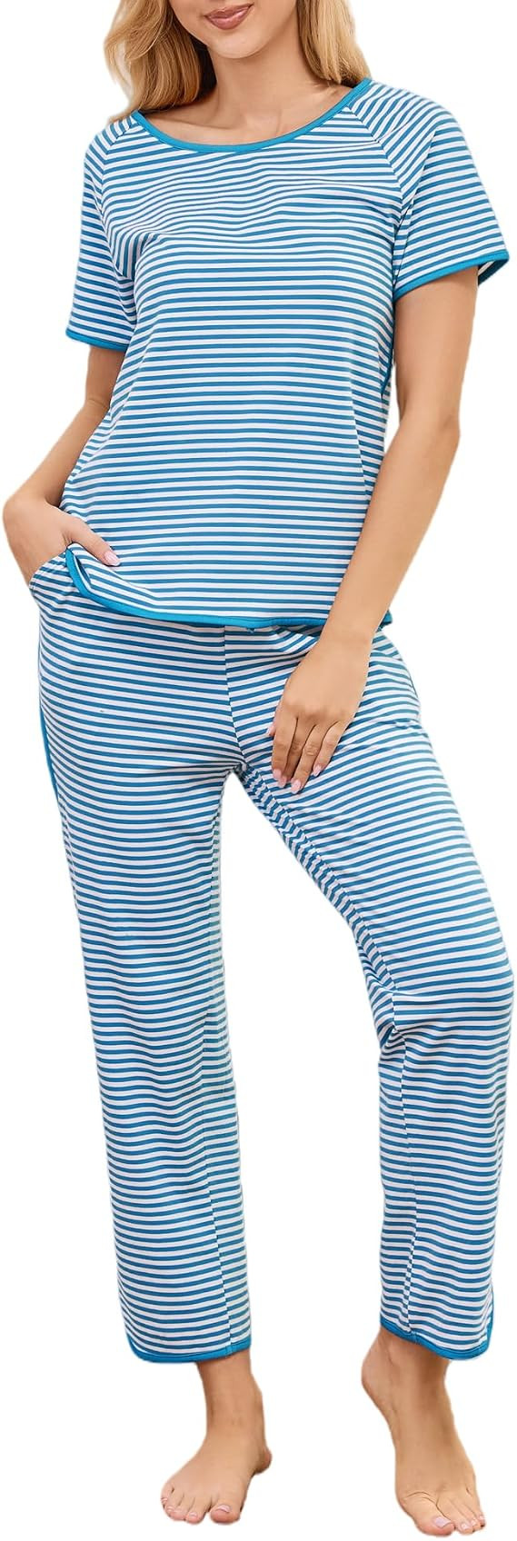 Womens Pajama Sets Fall 2 Piece Soft Lounge Set Ladies Pj Set Comfy Loungewear Sleepwear with Poc... | Amazon (US)