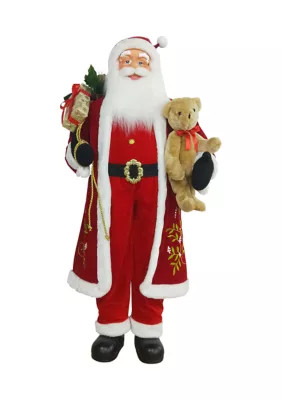 Northlight 5' Life-Size Standing Santa Claus Christmas Figure with Teddy Bear and Gift Bag | Belk