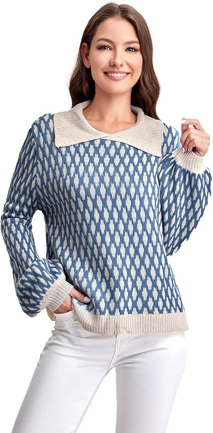 Floerns Women's Argyle Pattern Retro Plaid Collared Long Sleeve Knit Preppy Sweater | Amazon (US)
