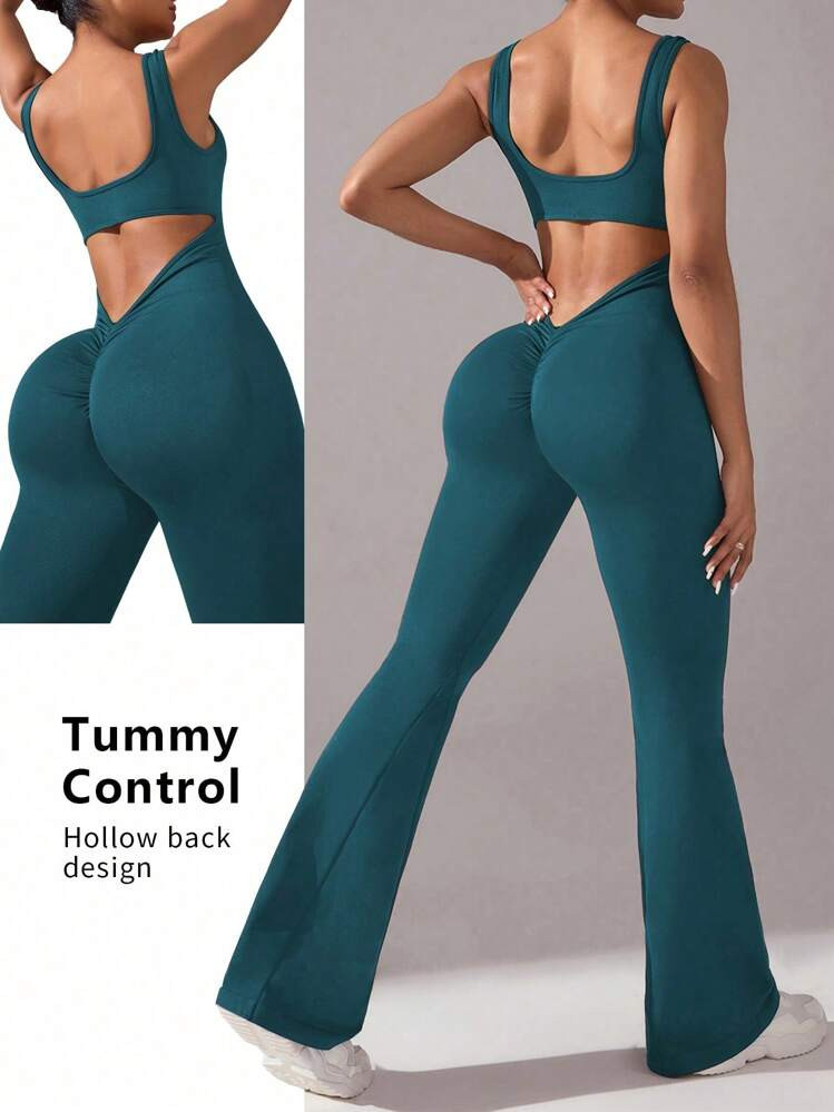 Yoga Basic Seamless Yoga Jumpsuit/Sexy Open Back Design/Deep V Waist/Sports & Casual Versatile | SHEIN