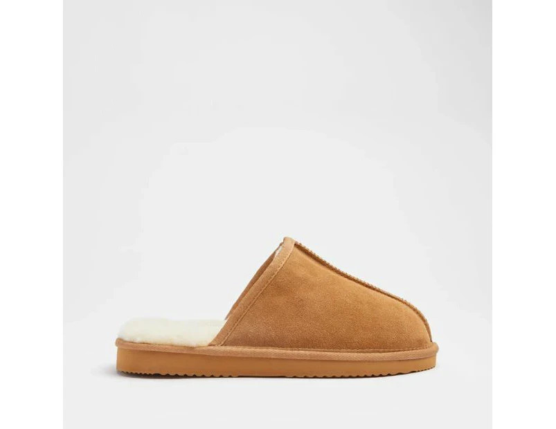 Mens Sheepskin and Leather Slipper Scuff - Brown | Catch.com.au