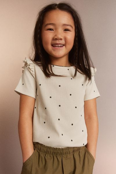 Ruffle-trimmed Ribbed T-shirt | H&M (US + CA)