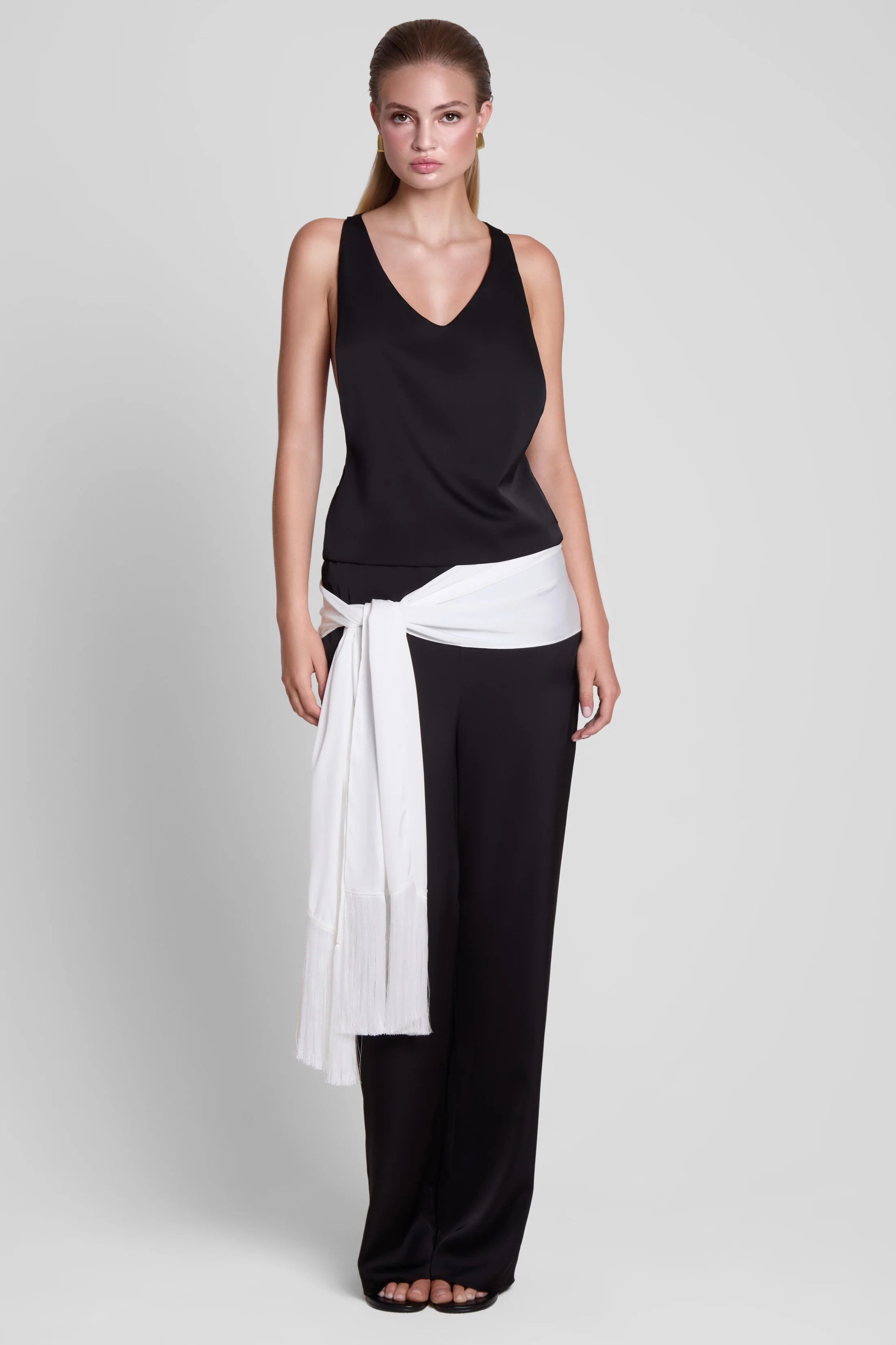 Signature Satin Tassel Scarf - White | LEAU (US)