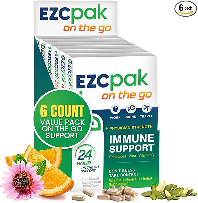 EZC Pak On The Go Immune System Booster with Echinacea, Vitamin C, Zinc, Immune Support Supplemen... | Amazon (US)