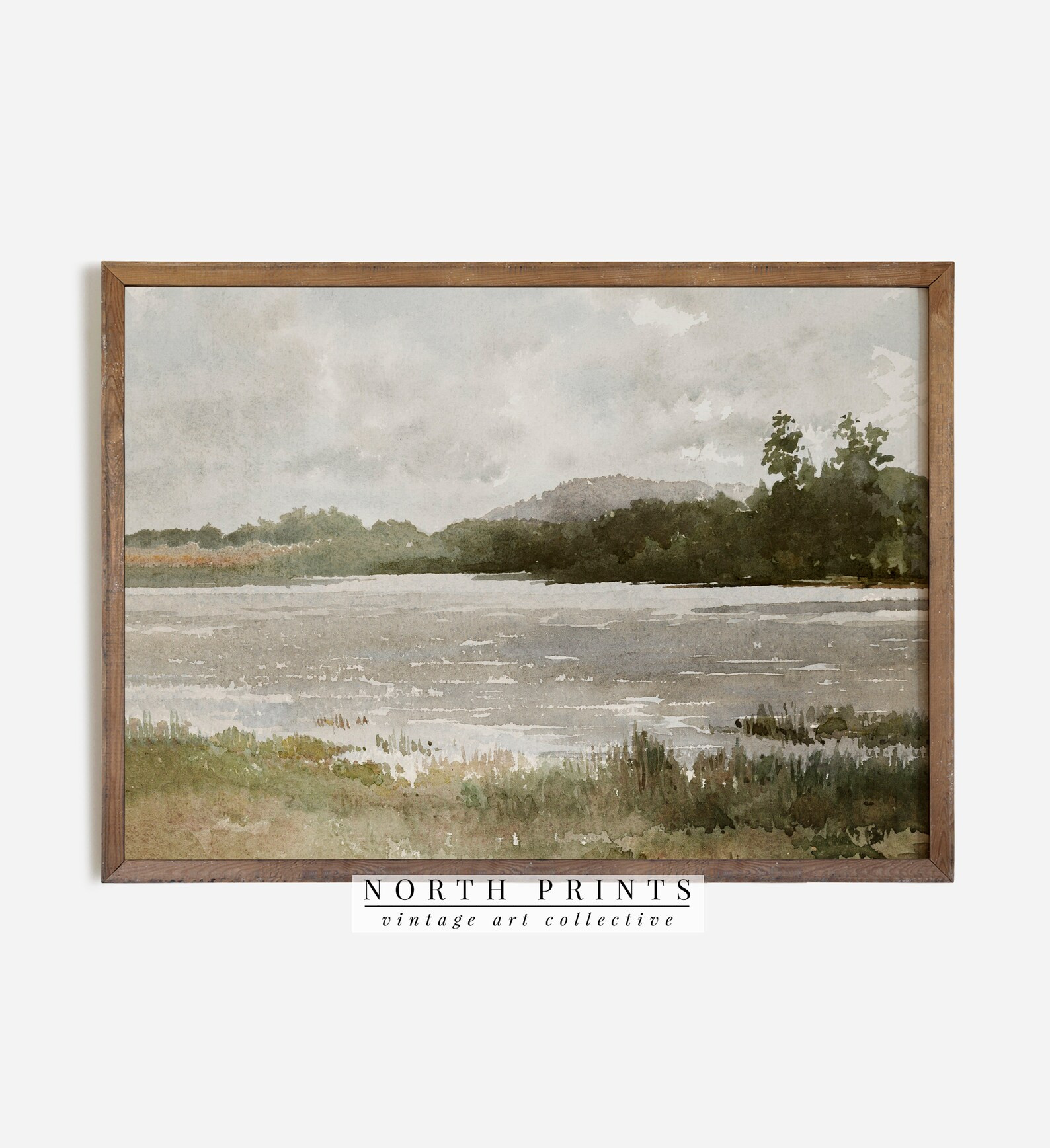 Printable Watercolor Lake Painting  Muted Green Landscape - Etsy | Etsy (US)