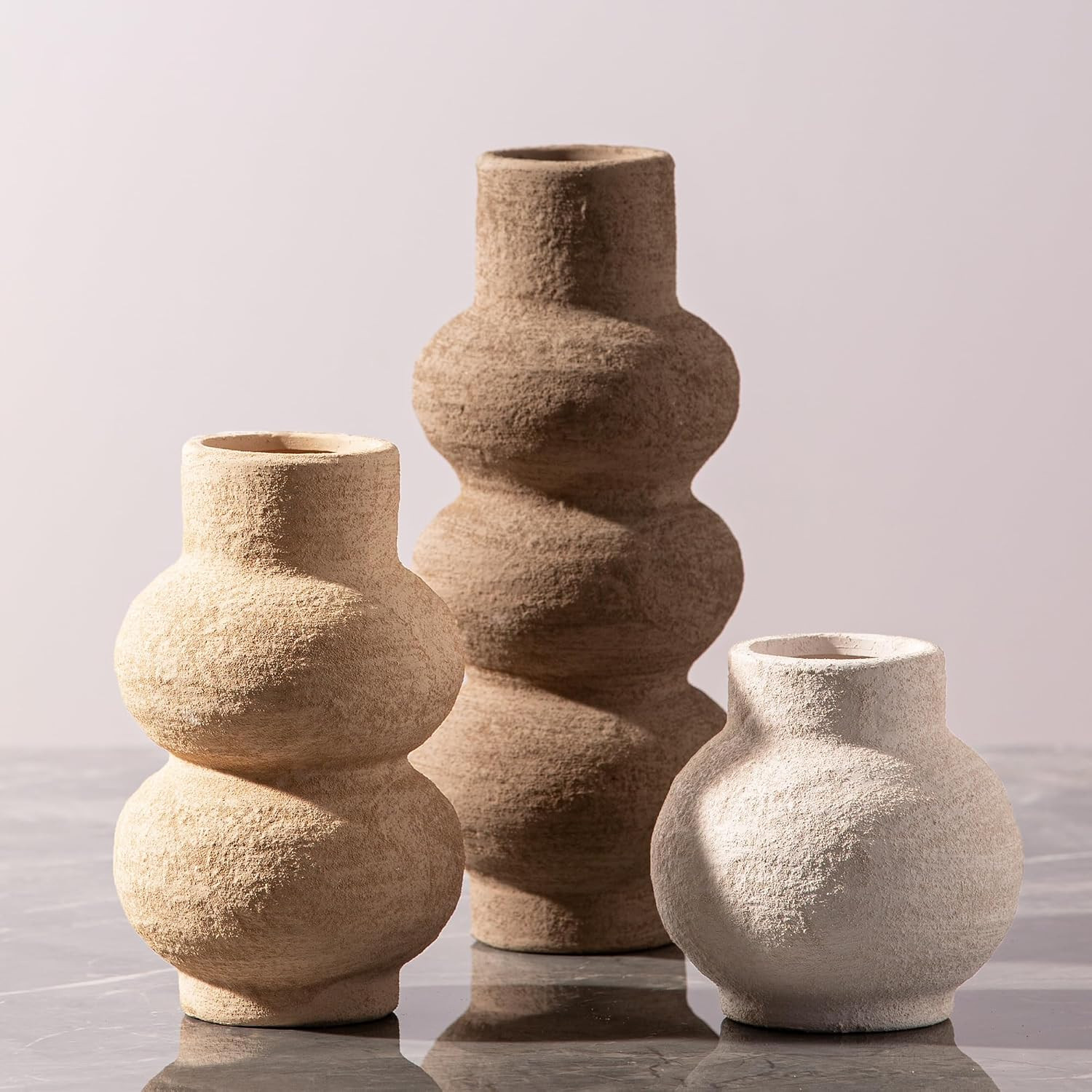 Ceramic Vase Home Table Decor - Flower Vase Set of 3 Living Room Kitchen Decorations Farmhouse Modern Rustic Vases Decorative Centerpiece for Shelf Bedroom Office Bathroom Dining Coffee Desk | Amazon (US)