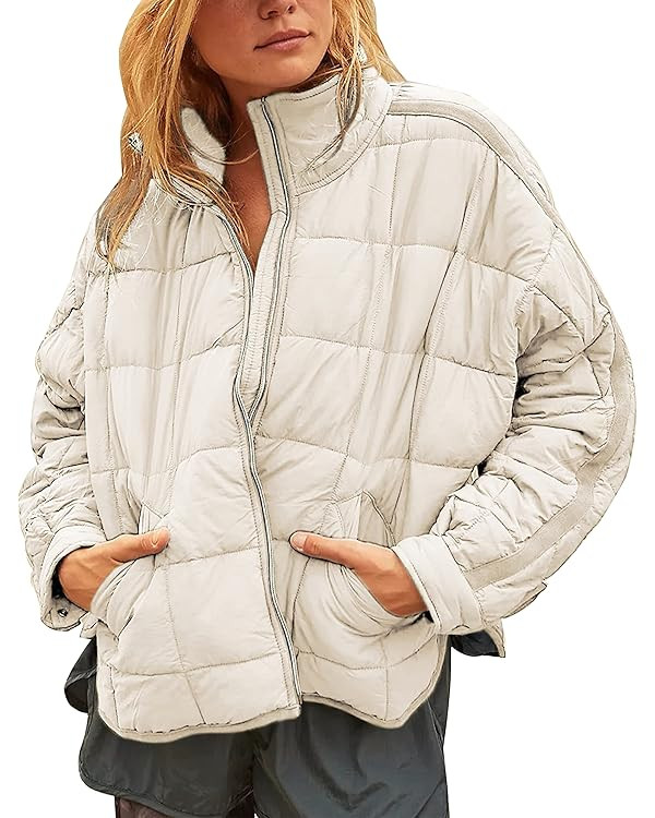 Bianstore Women's Oversized Splice Quilted Lightweight Puffer Jacket Casual Padded Coat | Amazon (US)