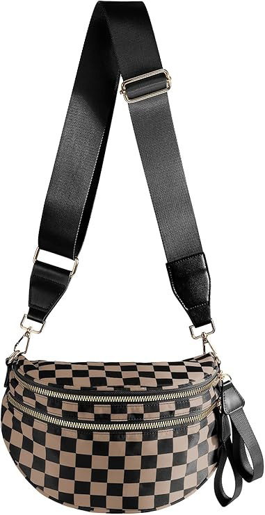 Black and White Checkered Crossbody Bag Bum Bag for Women,Spacious Checkered Purse Fanny Packs Be... | Amazon (US)