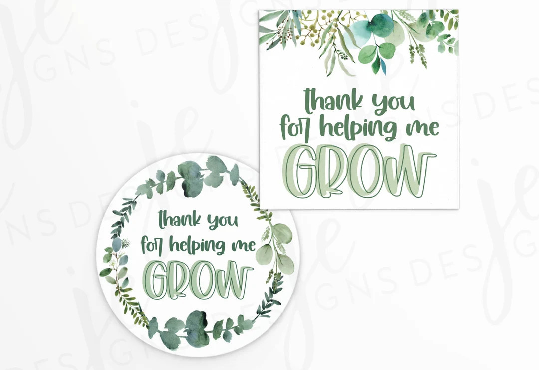 Thank You for Helping Me Grow 2x2" Gift Tag With Green Watercolor Eucalyptus | Cookie Printable |... | Etsy (US)