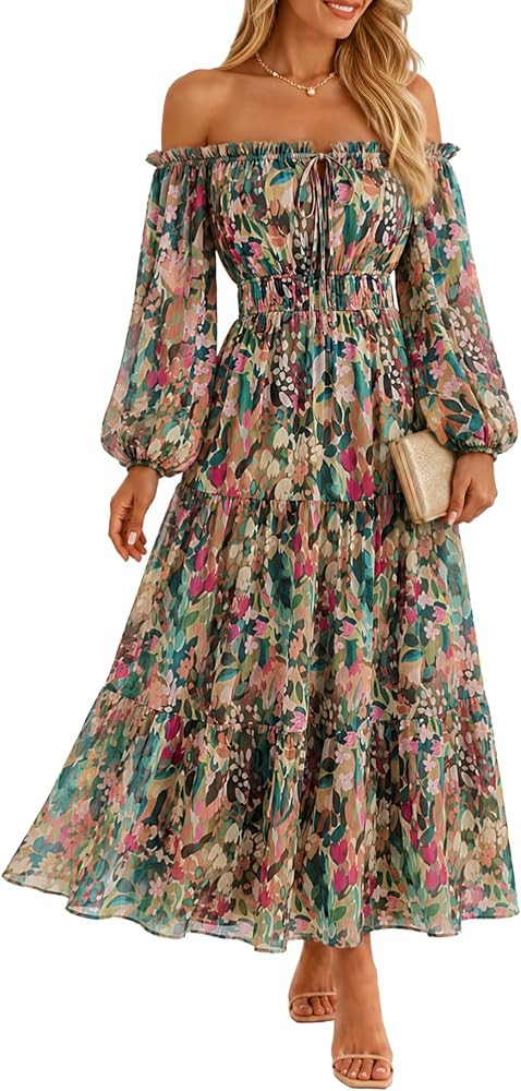 ZESICA Womens 2026 Fall Long Sleeve Floral Maxi Dress | Amazon (US)