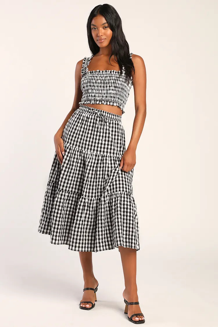 Flirty Season Black Gingham Two-Piece Midi Dress With Pockets | Lulus (US)