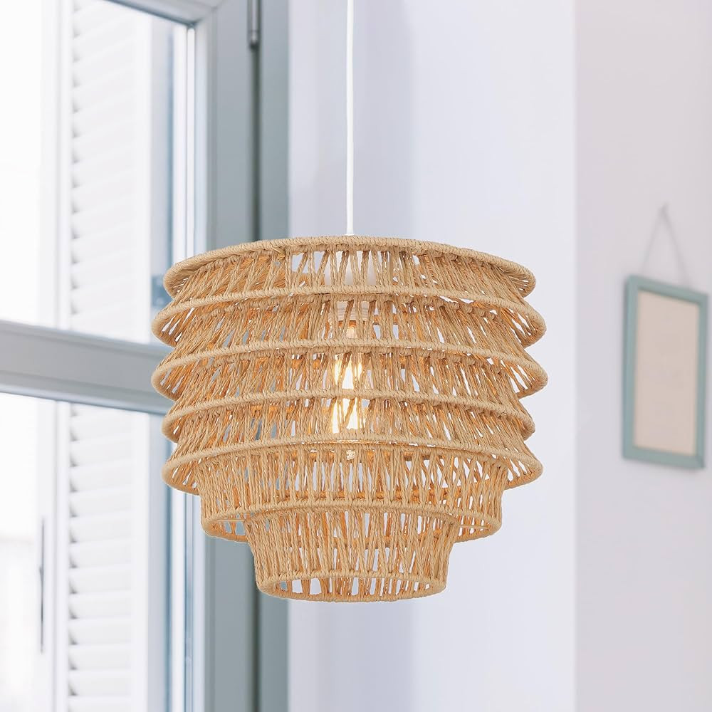 Creative Co-Op Paper Rope Woven Pendant Lamp, Brown | Amazon (US)