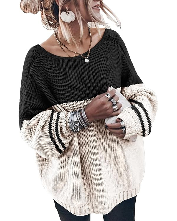 Oversized Sweaters for Women Trendy Chunky Batwing Long Sleeve Casual Crewneck Ribbed Pullover Tu... | Amazon (US)