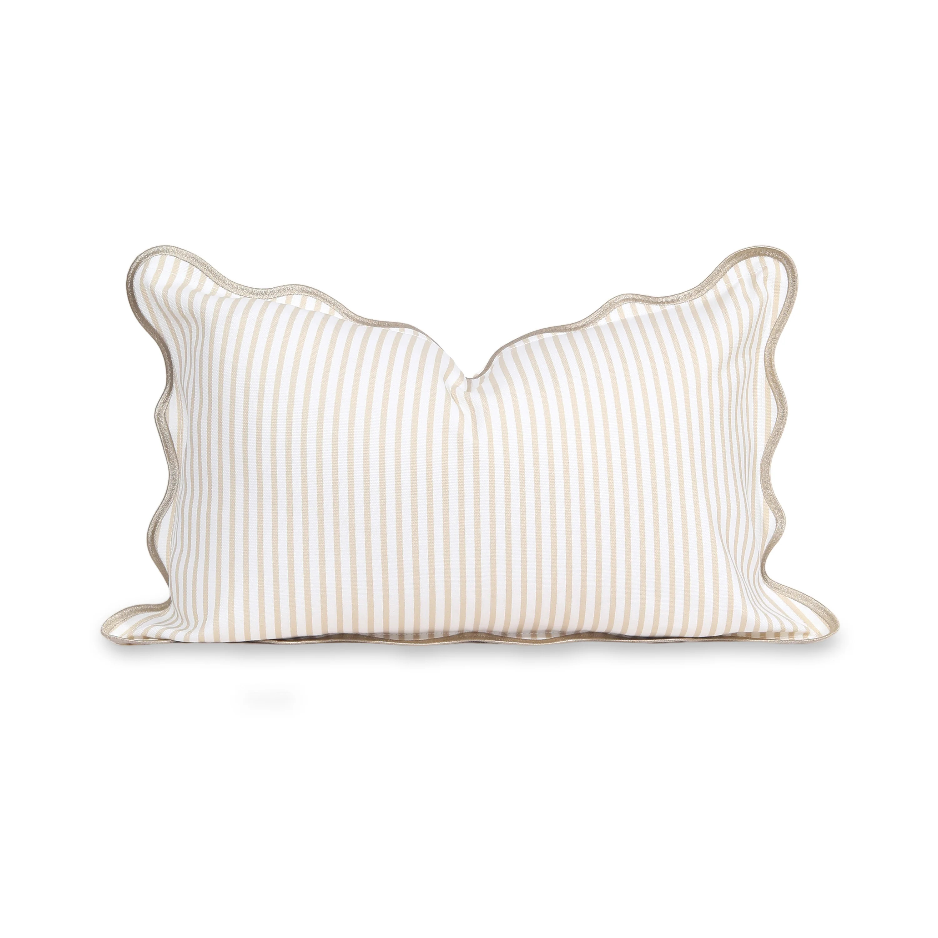 Coastal Indoor Outdoor Scalloped Lumbar Pillow Cover Only, Stripes, Neutral Tan, 12 | Hofdeco