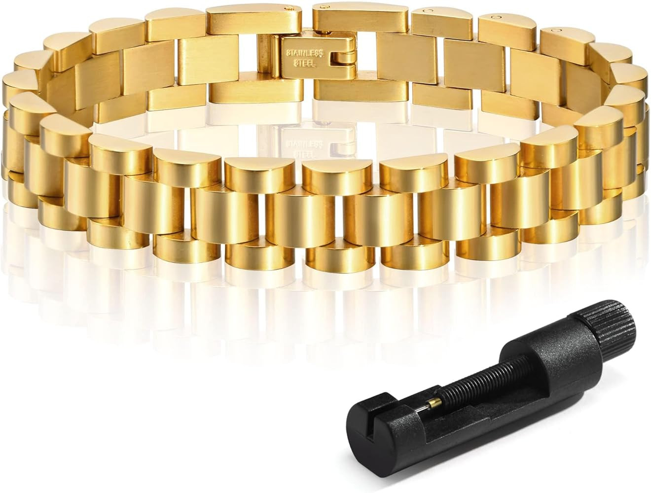 MPRAINBOW 2pcs Gold Chain Link Bracelet, Stainless Steel Crystal Friendship Bracelets Bangle,Watc... | Amazon (US)