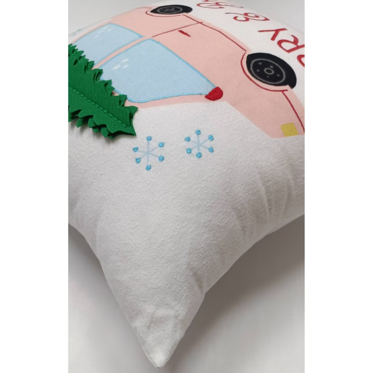 Merry and Bright Car Embroidered Christmas Square Throw Pillow White - Wondershop™ | Target