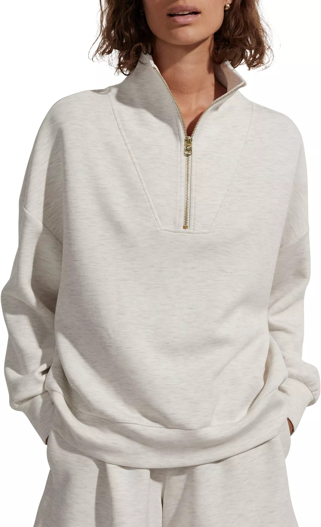 Varley Women's Hawley 1/2 Zip Sweatshirt, Large, Ivory Marl White | Golf Galaxy