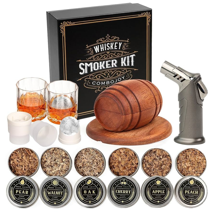 Whiskey Smoker Kit with Torch - 6 Flavors Wood Chips, 2 Glasses, 2 Ice Ball Molds - Cocktail Smok... | Amazon (US)