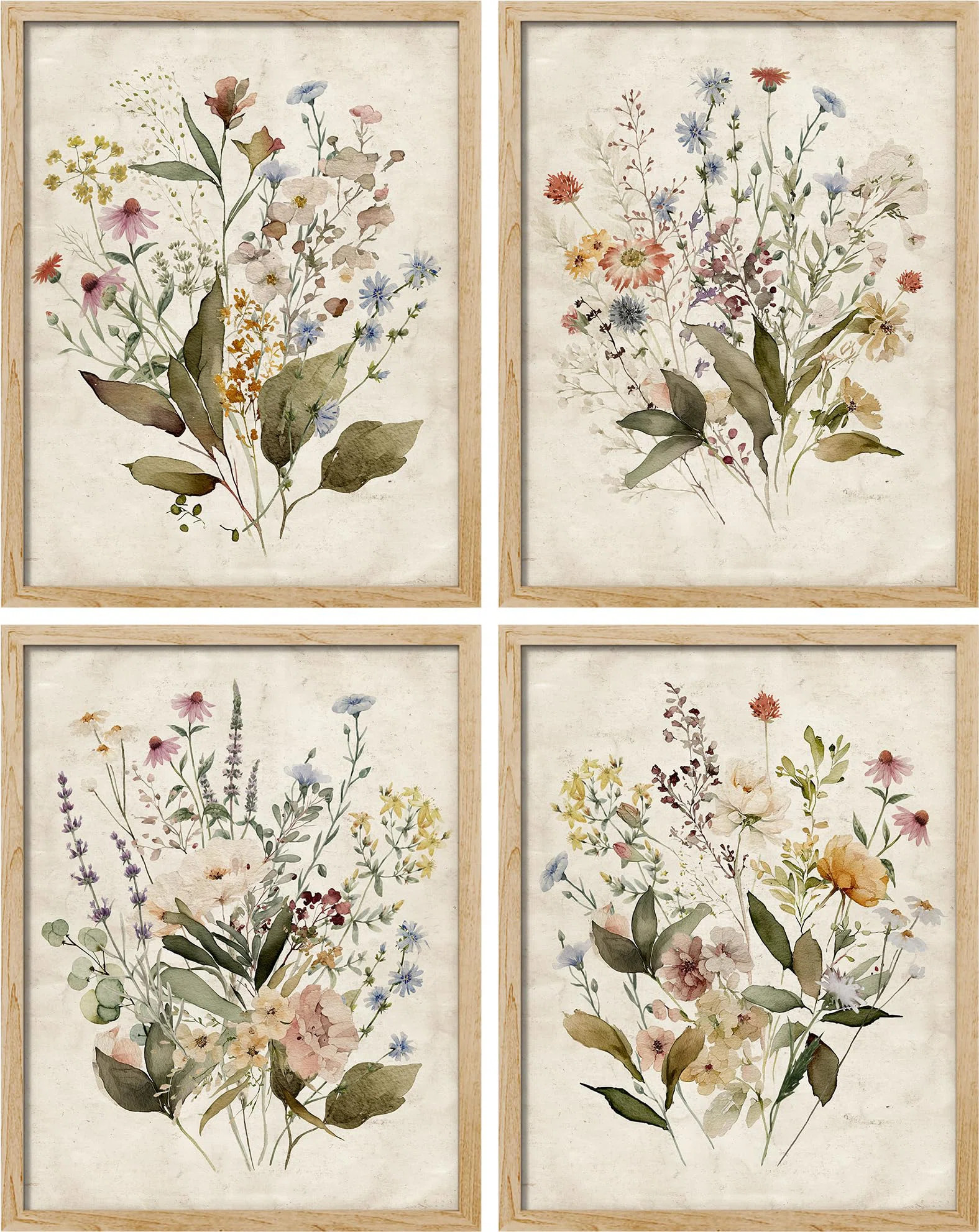 Vintage Wildflowers Bouquet Antique Botanical Floral Pictures Framed Paper 4 Pieces Print Wall Ar... | Wayfair North America