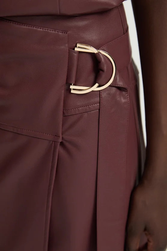 Faux Leather Tie Detail Wrap Midi Skirt | Karen Millen UK + IE + DE + NL