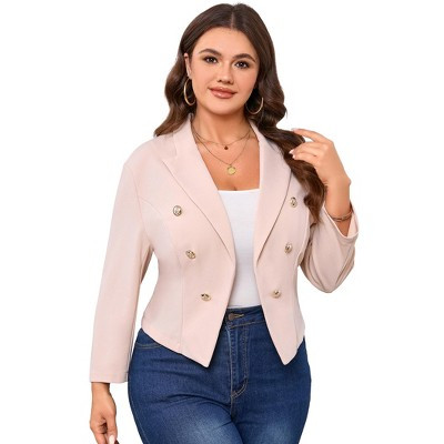 BLUEMING Womens Plus Size Casual Blazer Gold Button Long Sleeve Work 0ffice Blazer Lapel Open Front Jackets, Apricot - 2XL | Target