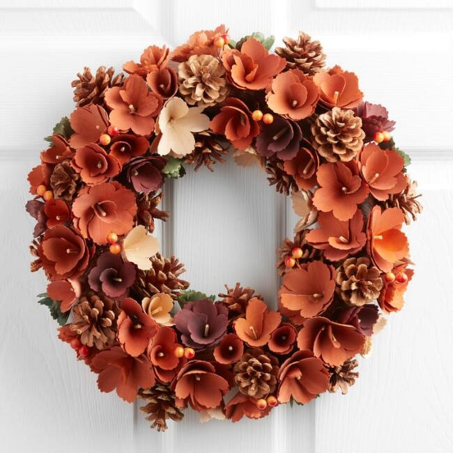 Pier Place Harvest Wood Curl Floral Wreath | World Market