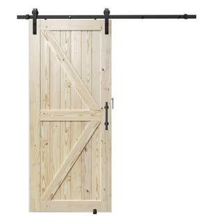 K Model 30 in. x 84 in. Unfinished Natural Solid Wood Interior Sliding Barn Door with Hardware Kit | The Home Depot