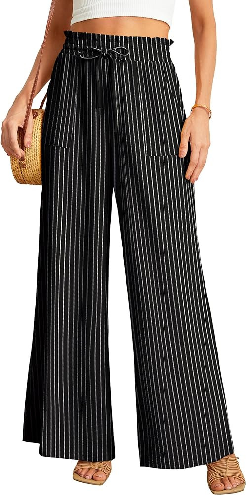 JINKESI Women Wide Leg Pants High Waist Loose Flowy Adjustable Tie Knot Trousers Business Casual ... | Amazon (US)