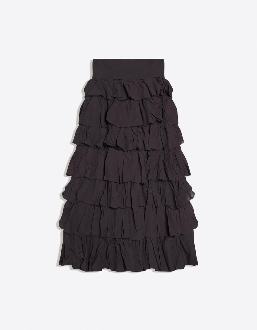 Rustic ruffled midi skirt - Skirts & shorts - Women | Bershka UK