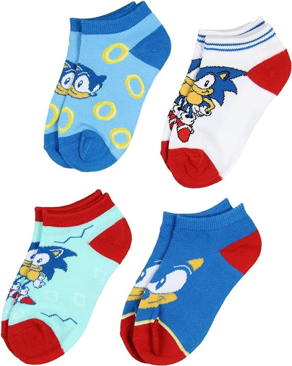 Sega Sonic The Hedgehog Boys' Youth Ankle Socks No-Show Kids Video Game 4 Pairs | Amazon (US)