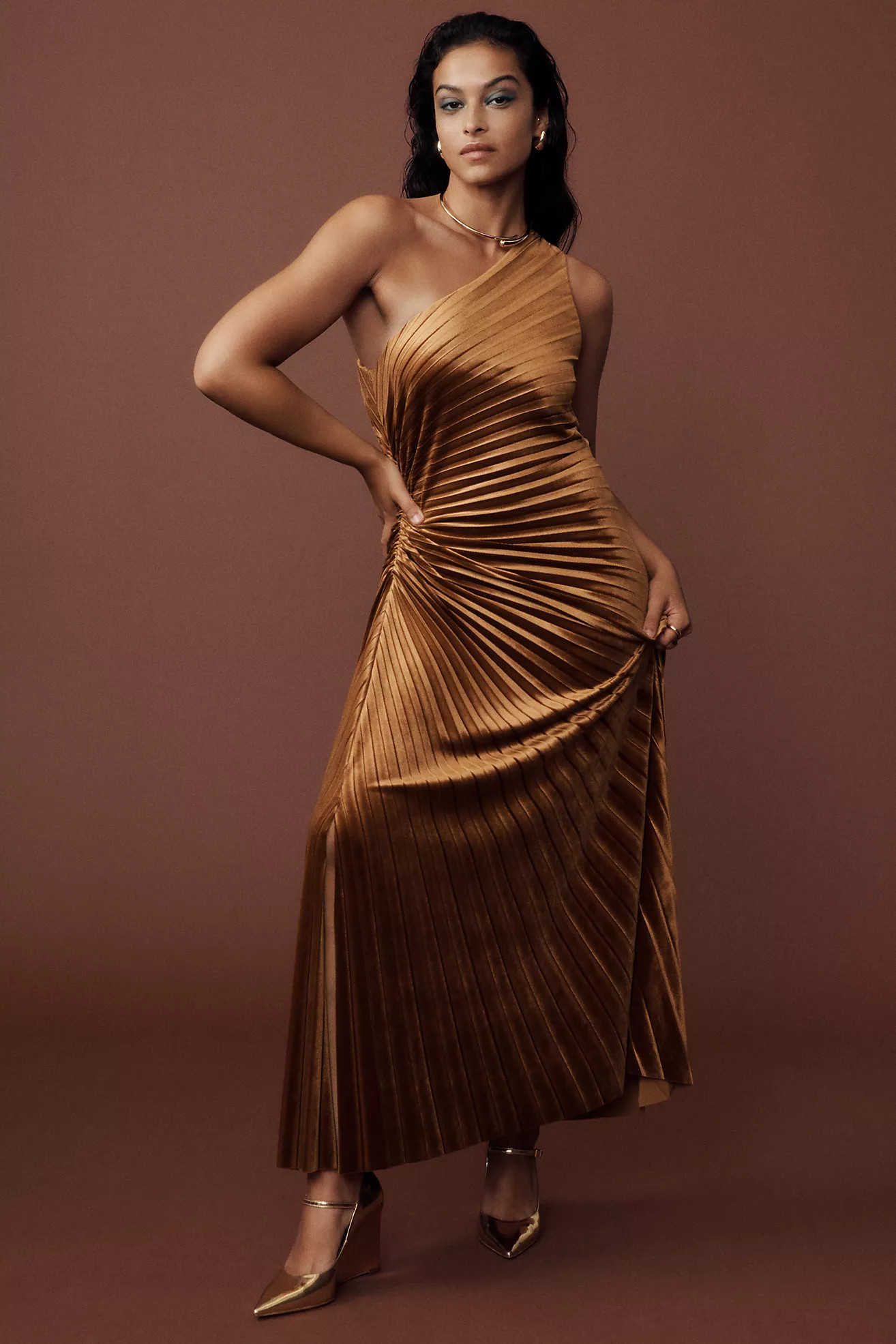 Delfi Collective Pleated One-Shoulder Sheath Dress | Anthropologie (US)