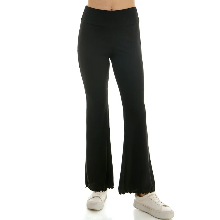 No Boundaries Ribbed Flare Pants with Lettuce-Edge Hem, 32” Inseam, Women’s - Walmart.com | Walmart (US)