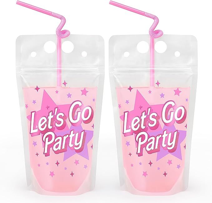 xo, Fetti Let's Go Party Pink Drink Pouches - 16 count | Pink Birthday Party, Bachelorette Drinkw... | Amazon (US)