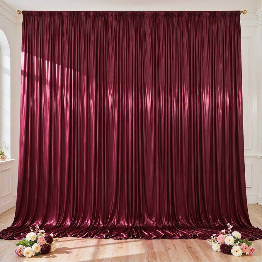 Burgundy Satin Backdrop Curtains 2 Panels - Glitter Photo Drapes for Baby Shower, 10x10FT Shimmer... | Amazon (US)