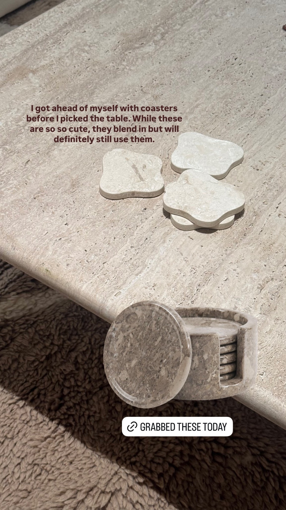 I got ahead of myself with coasters before I picked the table. While these are so so cute, they blend in but will definitely still use them. @en._gold  @mcgeeandco @cb2