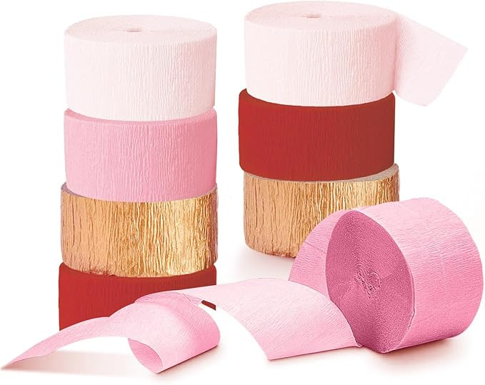 NICROHOME EUR Valentine's Day Decorations, 8 Rolls Pink Red Crepe Paper Streamers for Galentine's... | Amazon (US)