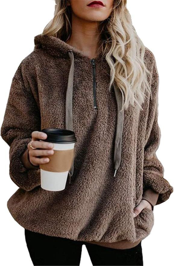 Yanekop Womens Oversized Hoodies Sherpa Sweatshirts Fuzzy Fleece Pullover Fluffy Outerwear with P... | Amazon (US)