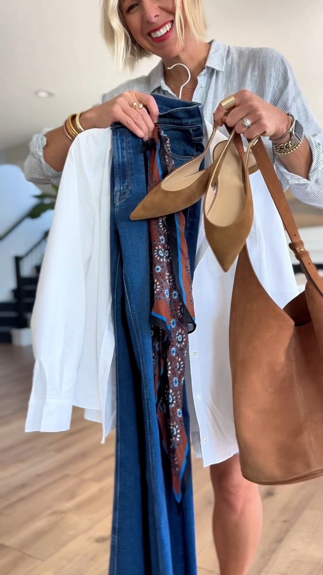 When your denim feels blah… start here.

These dark wash flare jeans do what your skinny jeans never could—lengthen your legs, balance your shape, and glide over the areas you don’t want highlighted.

I paired them with a crisp white button-up, suede flats, a tonal bag, and the finishing touch: a tied neck scarf that makes the whole look feel polished, not try-hard.

✨ Effortless, flattering, pulled-together.

Linked every piece for you—save this combo for your next “nothing to wear” day.

🖇️ Tap to shop the look.

Wearing my tts in these jeans 


#LTKOver40 #LTKStyleTip #LTKWorkwear