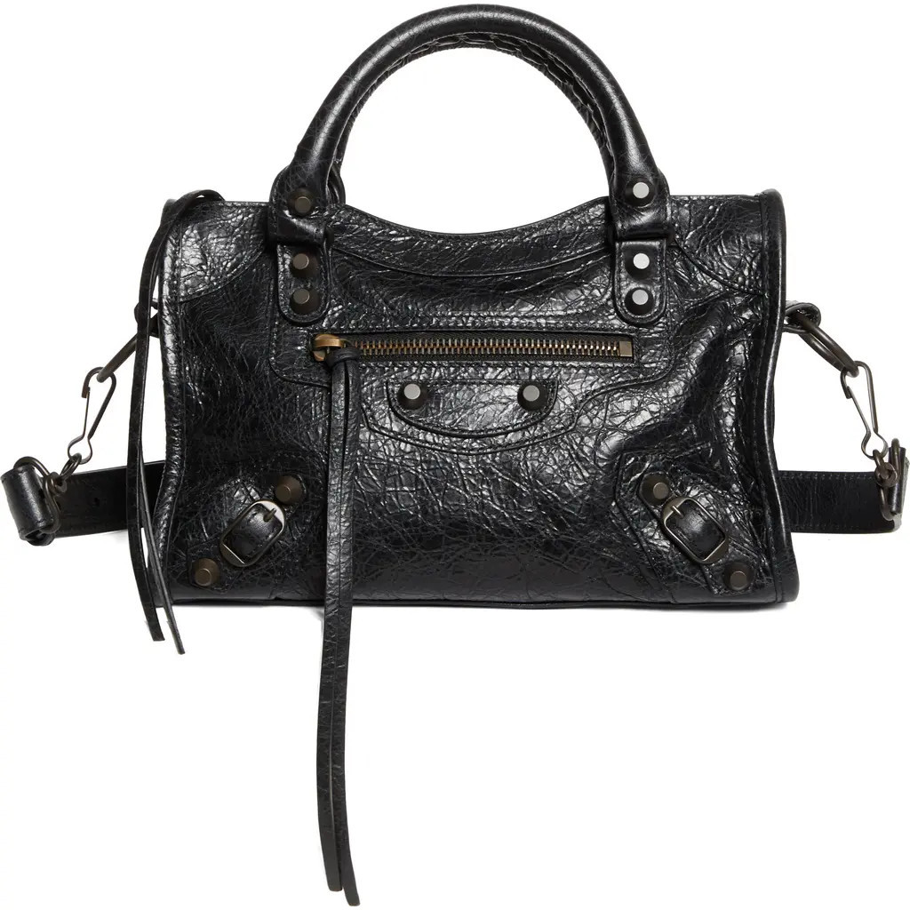 Balenciaga Mini Le City Crinkle Leather Top Handle Bag in 1000 Black at Nordstrom | Nordstrom
