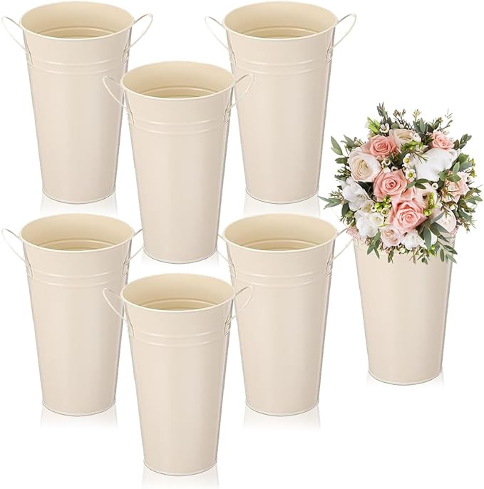 6 Pcs Galvanized Metal Vases with Handle Flower Metal Planter Galvanized Buckets Bulk Farmhouse F... | Amazon (US)