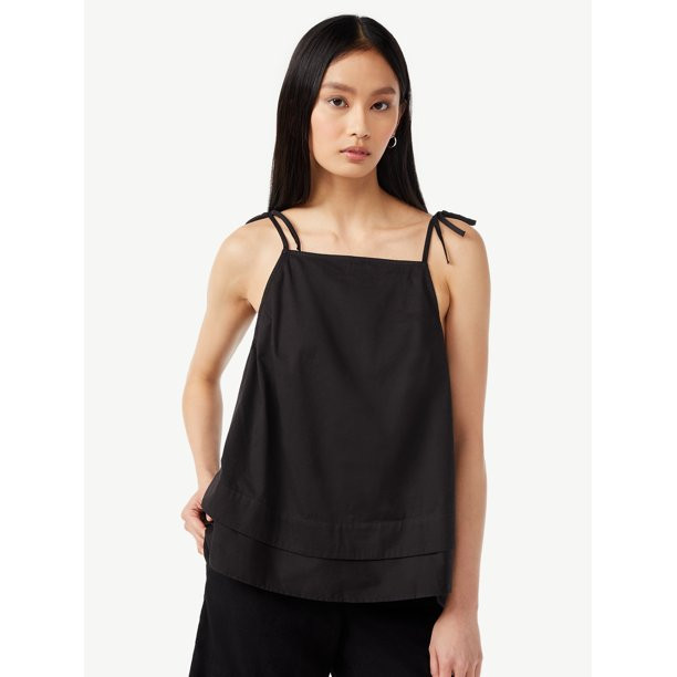 Free Assembly Women's Tiered Tank Top with Tie Shoulders - Walmart.com | Walmart (US)